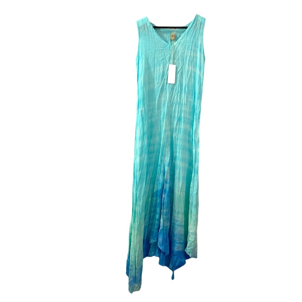 XCVI NEW Maxi Dress Ombré Blue XS Sleeveless Shark Bite Cruise Beach Vacation